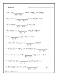 Homonyms Worksheet