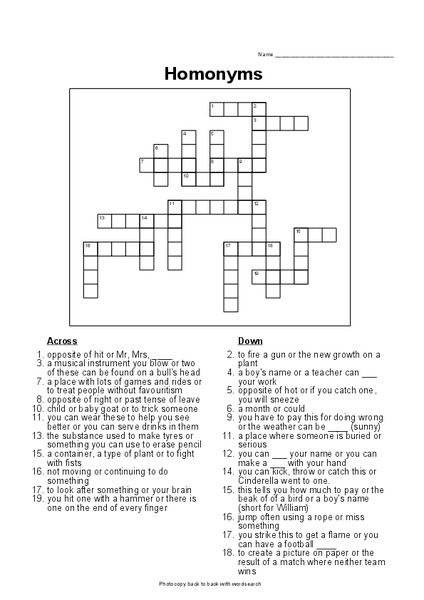 Homonyms Worksheet