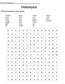 Homonyms Worksheet