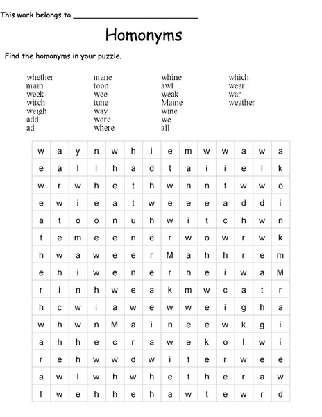 Homonyms Worksheet