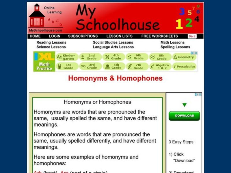 Homonyms and Homophones Interactive