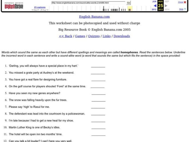 Homophones Worksheet