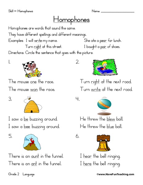 Homophones Worksheet