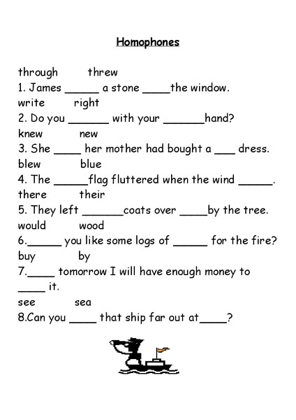 Homophones Worksheet