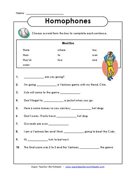 Homophones Worksheet
