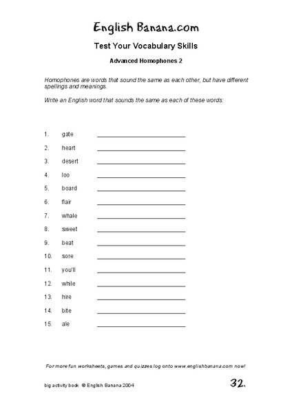 Homophones 2 Worksheet