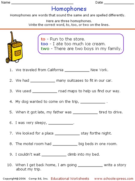 Homophones 3 Worksheet