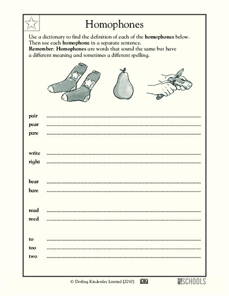 Homophones Worksheet