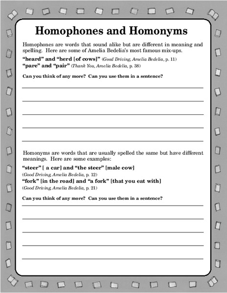 Homophones and Homonyms Worksheet