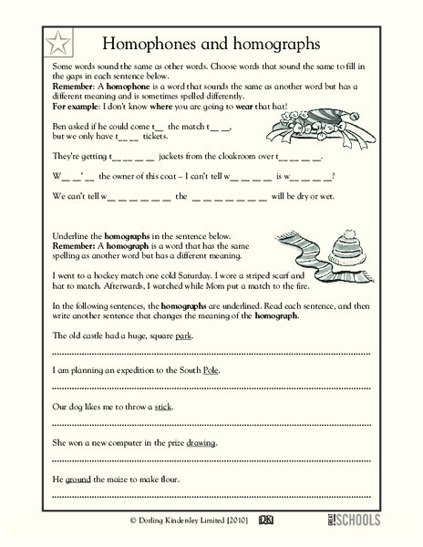 Homophones and Homographs Worksheet