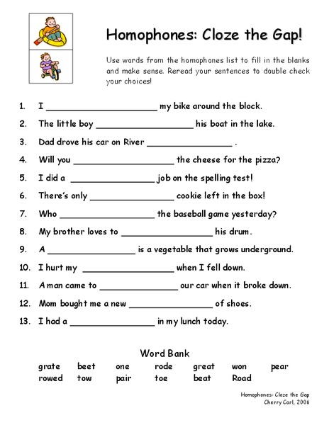 Homophones: Cloze the Gap! Worksheet