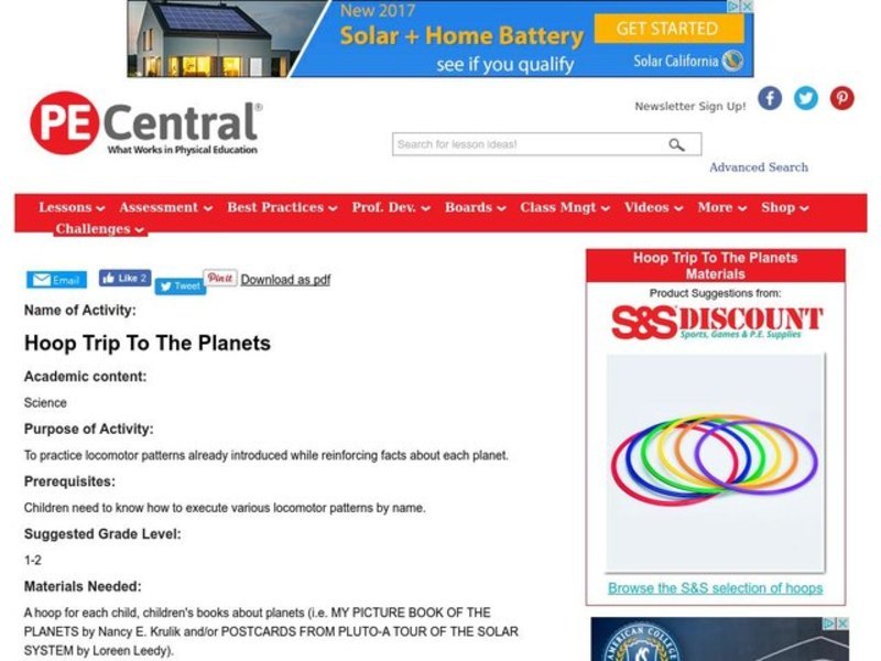 Hoop Trip To The Planets Lesson Plan