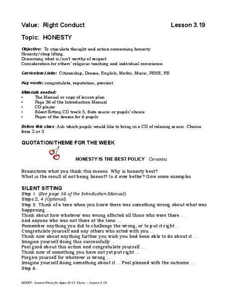 Honesty Lesson Plan