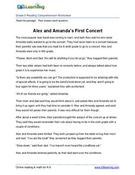 Alex and Amanda's First Concert Worksheet