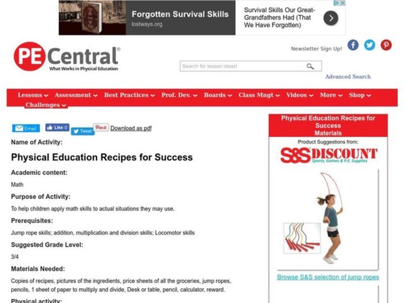 Physical Education Recipes for Success Lesson Plan