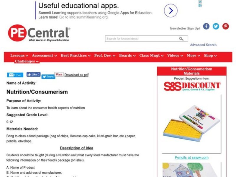 Nutrition/Consumerism Lesson Plan