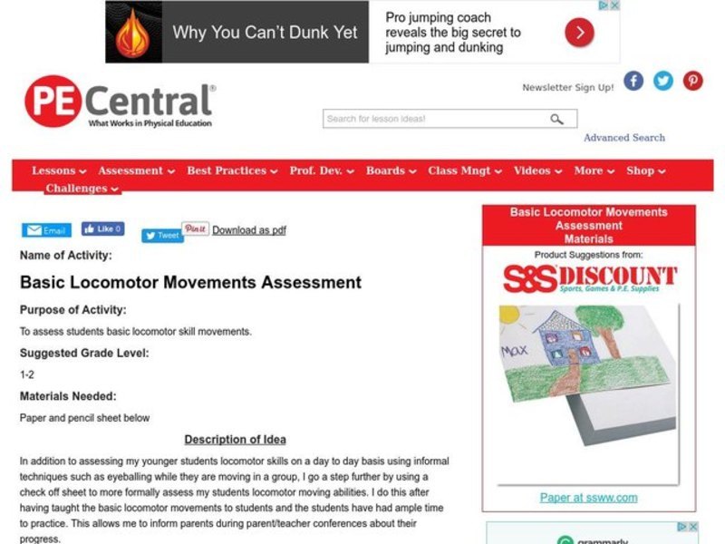 Basic Locomotor Movements Assessment Lesson Plan