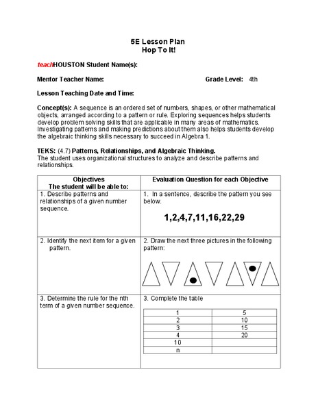 Hop To It! Lesson Plan