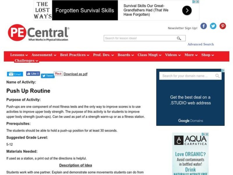 Push Up Routine Lesson Plan