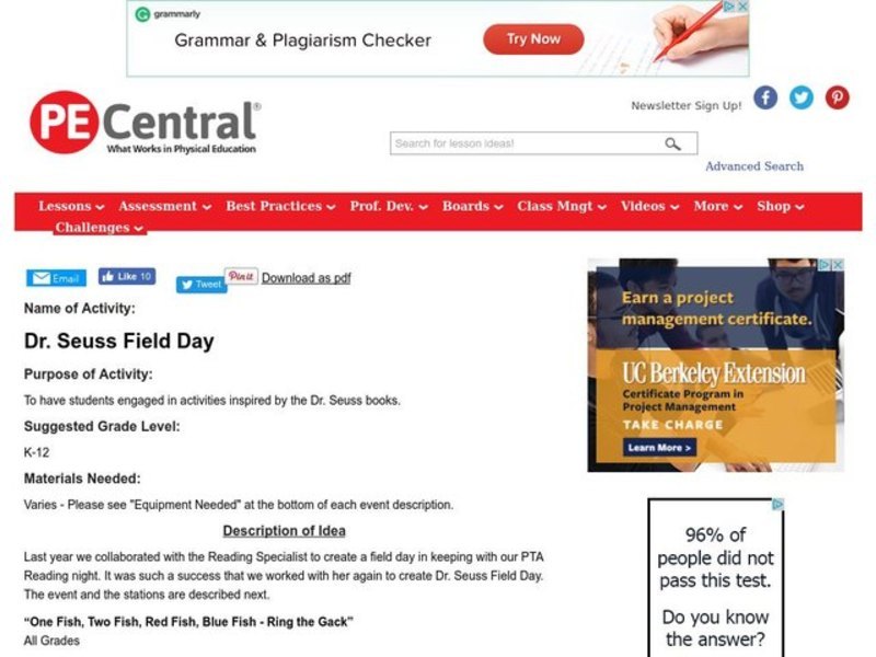 Dr. Seuss Field Day Lesson Plan