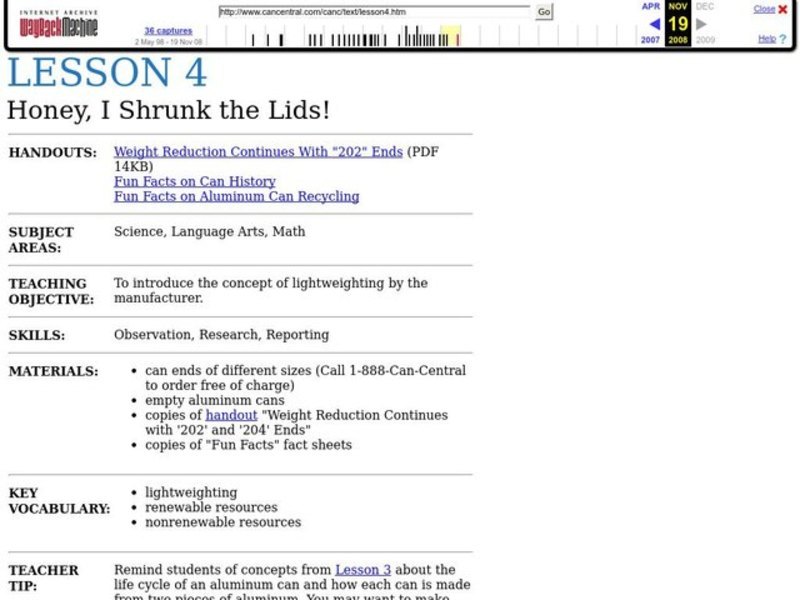 Honey, I Shrunk the Lids! Lesson Plan