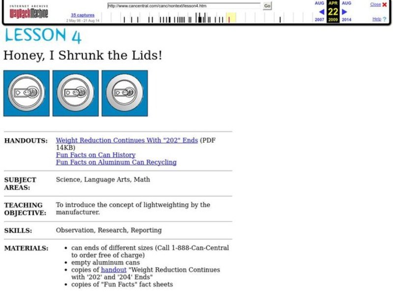 Honey, I Shrunk the Lids! Lesson Plan