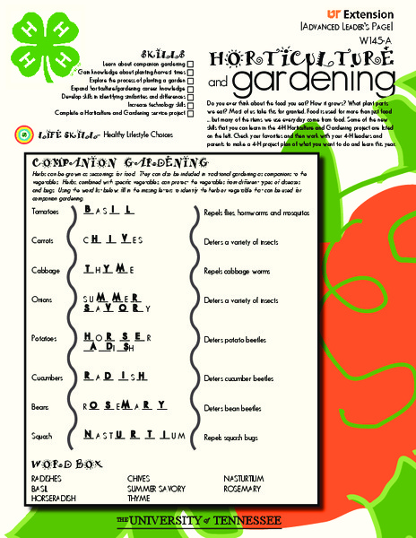 Horticulture and Gardening Worksheet