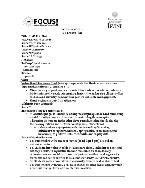 Hot! Hot! Hot! Lesson Plan