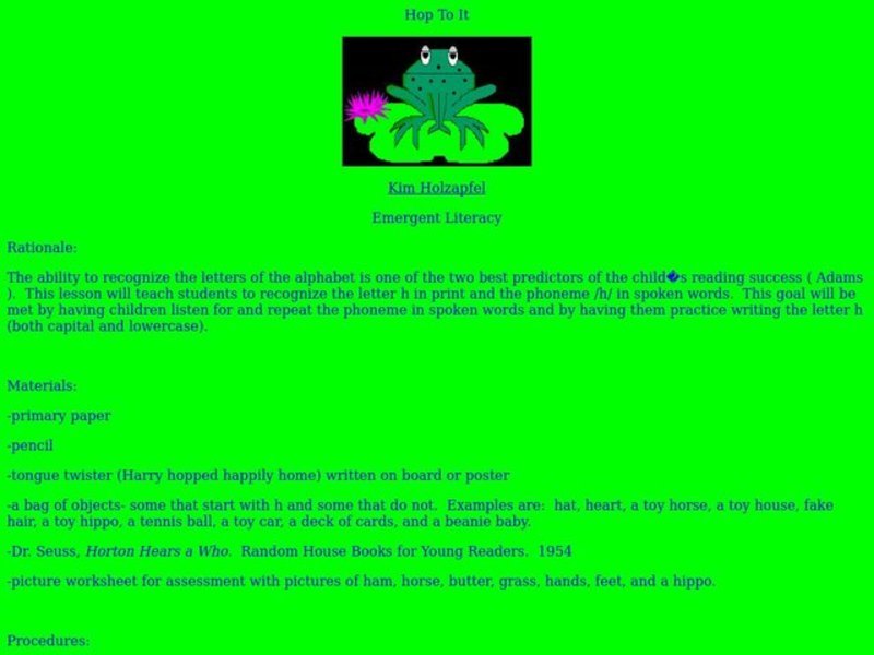 Hop To It Lesson Plan