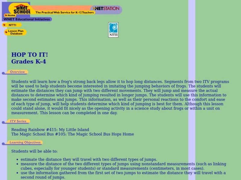 Hop To It! Lesson Plan