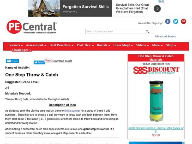 One Step Throw & Catch Lesson Plan