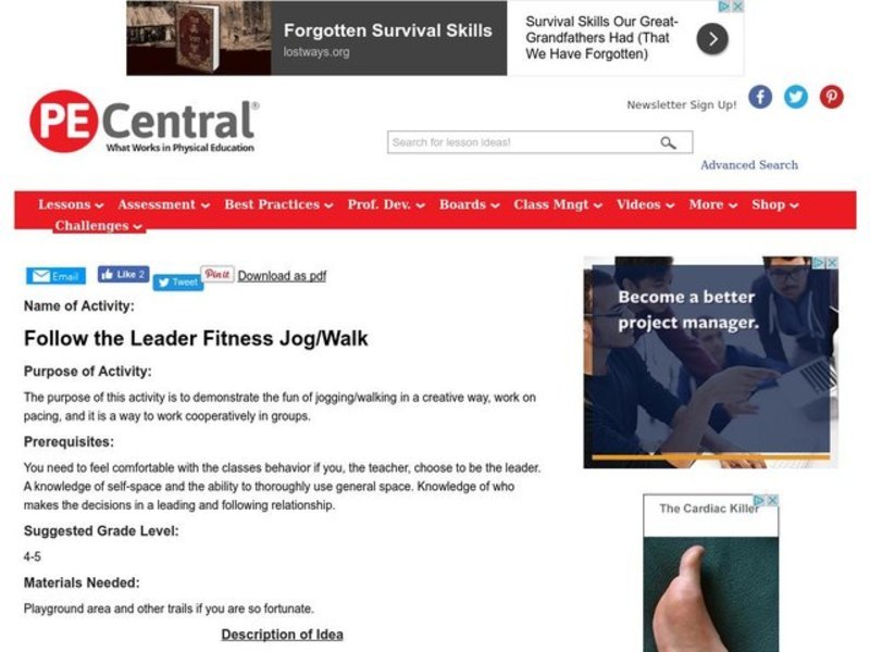 Follow the Leader Fitness Jog/Walk Lesson Plan