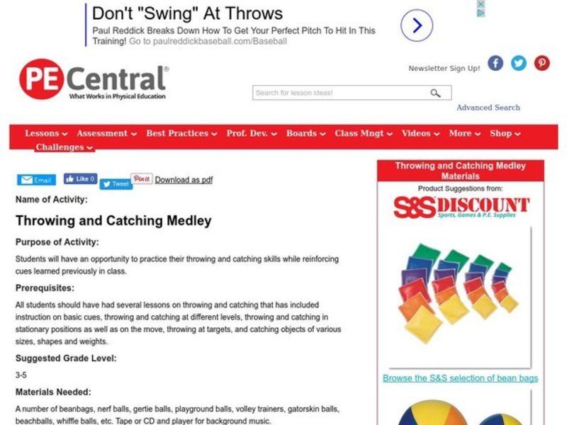 Throwing and Catching Medley Lesson Plan