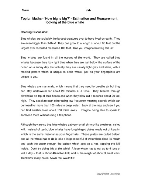 How Big is Big? Worksheet