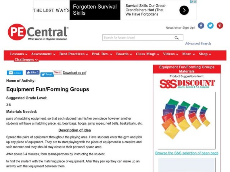 Equipment Fun/Forming Groups Lesson Plan