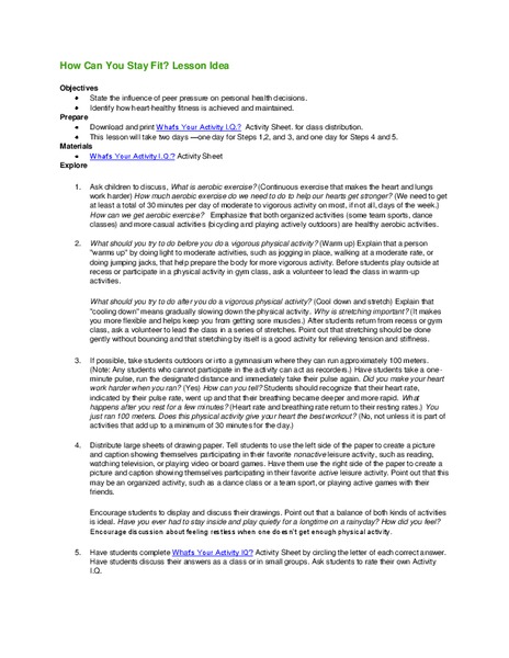How Can You Stay Fit? Lesson Plan