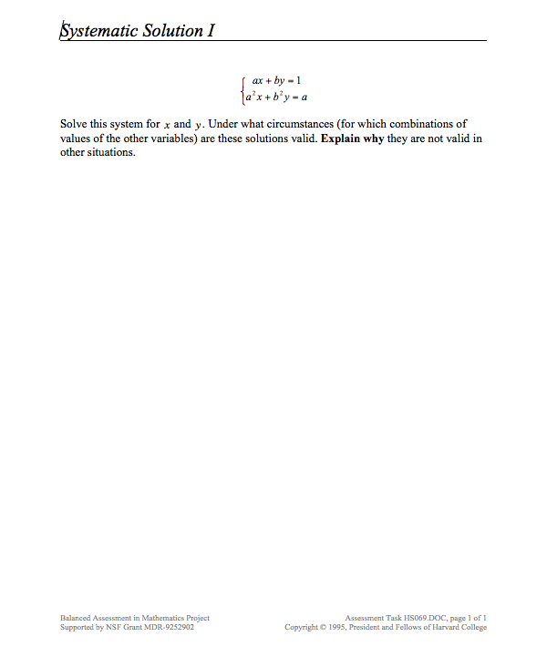 Systematic Solution I Assessment