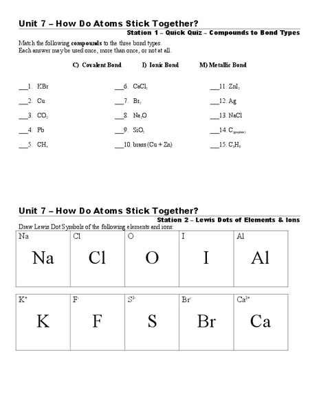 How Do Atoms Stick Together? Worksheet