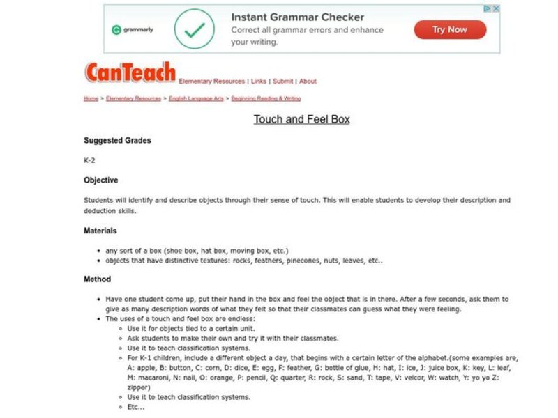 Touch and Feel Box Lesson Plan