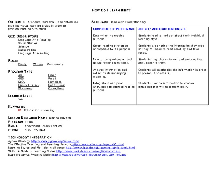 How Do I Learn Best? Lesson Plan