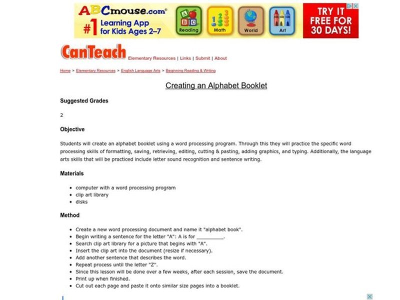 Creating an Alphabet Booklet Lesson Plan