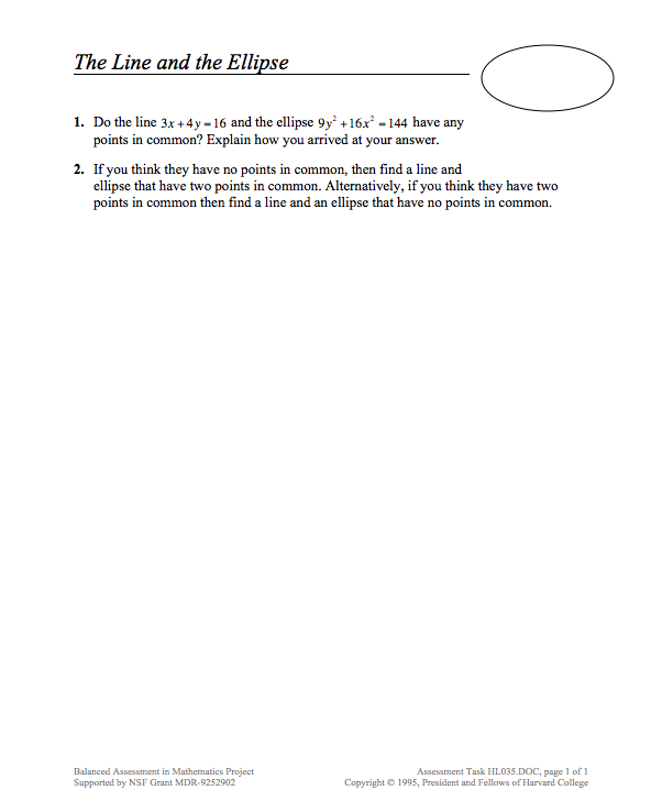 The Line and the Ellipse Assessment