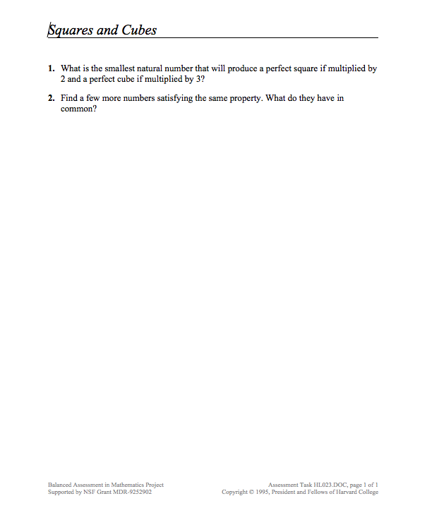 Squares and Cubes Assessment