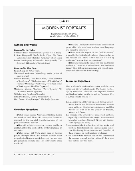 Modernist Portraits Unit Plan