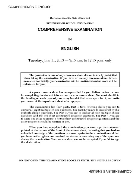 Comprehensive English Examination: June 2013 Assessment