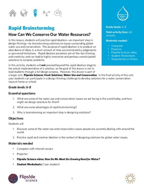 Rapid Brainstorming: How Can We Conserve Our Water Resources? Lesson Plan