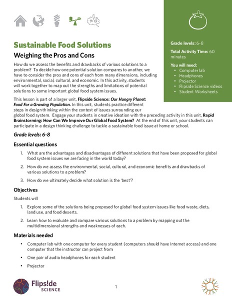 Sustainable Food Solutions: Weighing the Pros and Cons Lesson Plan