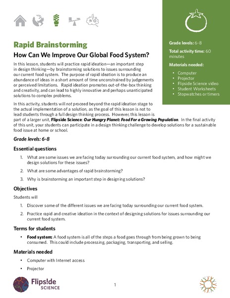 Rapid Brainstorming: How Can We Improve Our Global Food System? Lesson Plan