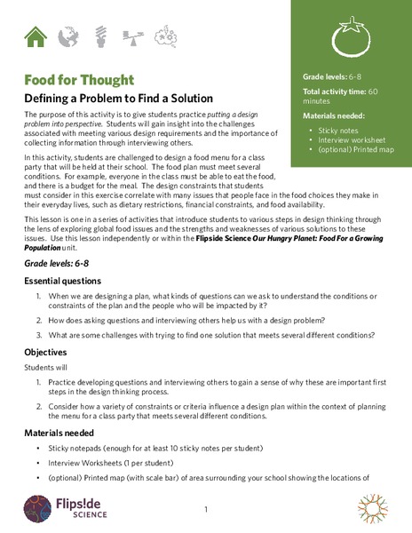Food for Thought: Defining a Problem to Find a Solution Lesson Plan