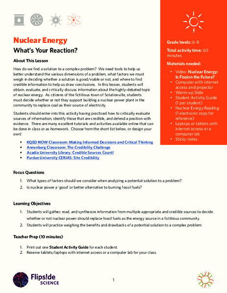 Nuclear Energy: What's Your Reaction? Lesson Plan